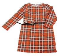 Červeno-smetanovo-zelené kostkované šaty s páskem H&M