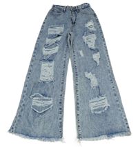 Světlemodré široké rifle s dírami Shein