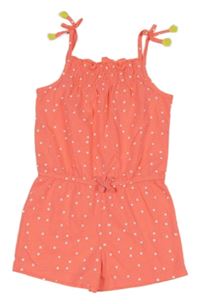 Neonově korálový puntíkatý kraťasový overal 