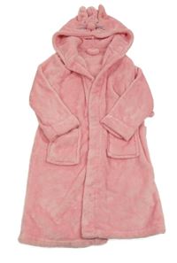 Růžový plyšový župan s kapucí s čumákem