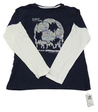 Nové - Tmavomodro-bílé triko s míčem a nápisy Dunnes Stores