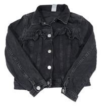 Tmavošedá riflová crop bunda s volánky &Denim