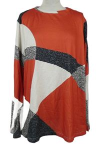 Dámské červeno-bílo-černé vzorované úpletové triko 