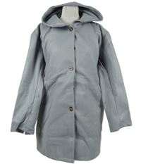 Dámský šedý flaušový kabát s kapucí Shein 