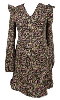 Dámské černo-barevné kytičkované šaty Primark 