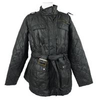 Dámská černá potažená prošívaná zateplená bunda s páskem M&S