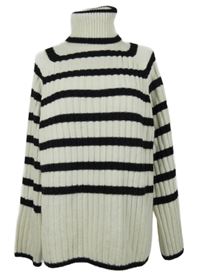 Dámský smetanovo-černý pruhovaný žebrovaný svetr s rolákem H&M