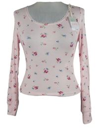 Nové - Dámské světlerůžové kytičkované crop triko Primark 