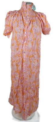 Nové - Dámské oranžovo-růžové vzorované košilové plážové šaty 