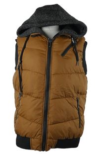 Pánská hnědá šusťáková zateplená vesta s kapucí 