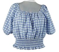 Dámská světlemodro-bílá kostičkovaná crop halenka George 