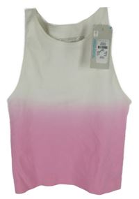 Nové - Dámský bílo-růžový ombré žebrovaný crop top Primark 
