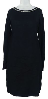 Dámské černé svetrové šaty s korálky Up2Fashion