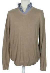 Pánský béžový svetr s košilovým límečkem zn. M&S