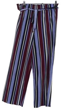 Dámské vínovo-tmavomodro-světlemodré pruhované plisované culottes kalhoty s páskem zn. Primark
