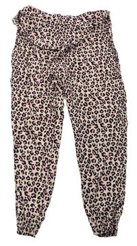 Světlerůžové lehké kalhoty s leopardím vzorem Primark