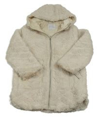 Smetanová huňatá podšitá bunda s kapucí Primark