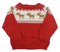 Červeno-bílý svetr se soby C&A