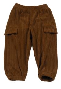 Hnědé žebrované cargo lehké kalhoty Shein