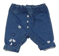 Modré baggy teplákové kalhoty riflového vzhledu s motýlky a květinami un. Prenatal 