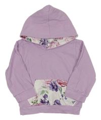 Lila květovaná mikina s kytičkami a kapucí