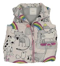 Bílo-růžová pruhovaná šusťáková zateplená vesta se zvířaty zn. Next