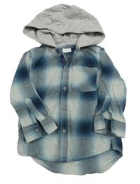 Modro-šedá kostkovaná košile s kapucí F&F