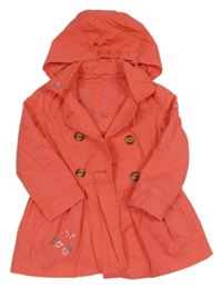 Korálový plátěný jarní kabát s kapucí C&A