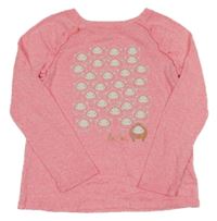 Neonově růžové melírované úpletové triko s ovečkami 