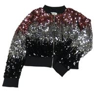 Růžovo-stříbrno-černá flitrová crop bunda H&M