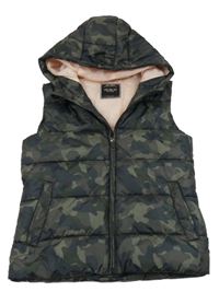 Khaki army šusťáková zateplená vesta s kapucí 