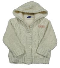 Smetanový třpytivý propínací podšitý svetr s mašlí a kapucí Lupilu