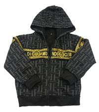 Černo-šedo-zlatá vzorovaná propínací mikina s kapucí 