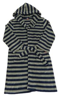 Tmavomodro-šedý pruhovaný chlupatý župan s kapucí Manguun