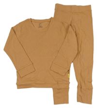 2set - Broskvové žebrované mikinotriko s kapsou + tepláky 