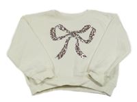 Smetanová mikina s mašlí z flitrů 