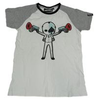 Bílo-šedé tričko s potiskem - Fortnite