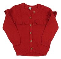 Červený propínací svetr s volánkem Tu