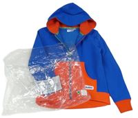 Nové - Modro-červená sofsthellová bunda s kapucí