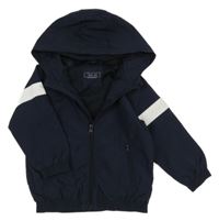 Tmavomodrá šusťáková jarní bunda s pruhem na rukávech a kapucí Next