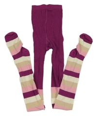 Purpurovo-béžové pruhované punčocháče