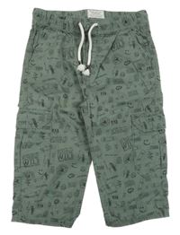 Khaki plátěné 3/4 kalhoty s obrázky a kapsami H&M