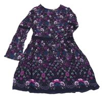 Tmavomodro-růžové ´květované lehké šaty s krajkou H&M