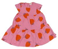 Růžové bavlněné šaty s jahůdkami Next