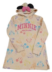 Světlerůžové teplákové šaty s Mickeym a kamarády a kapucí H&M
