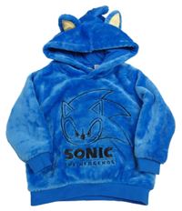 Safírová chlupatá mikina se Sonicem a kapucí H&M