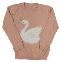 Světlerůžový svetr s labutí Primark