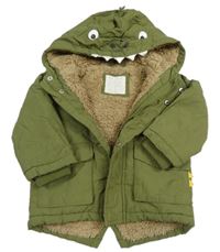 Khaki šusťáková zimní bunda s kapucí - dinosaurus Primark