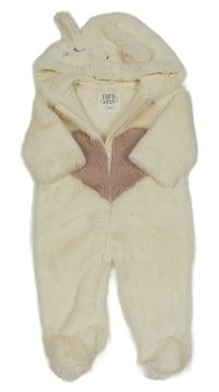 Smetanová kožešinová podšitá kombinéza se srdíčkem a kapucí F&F