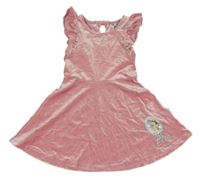 Světlerůžové sametové třpytivé šaty s Elsou a volánky Disney 